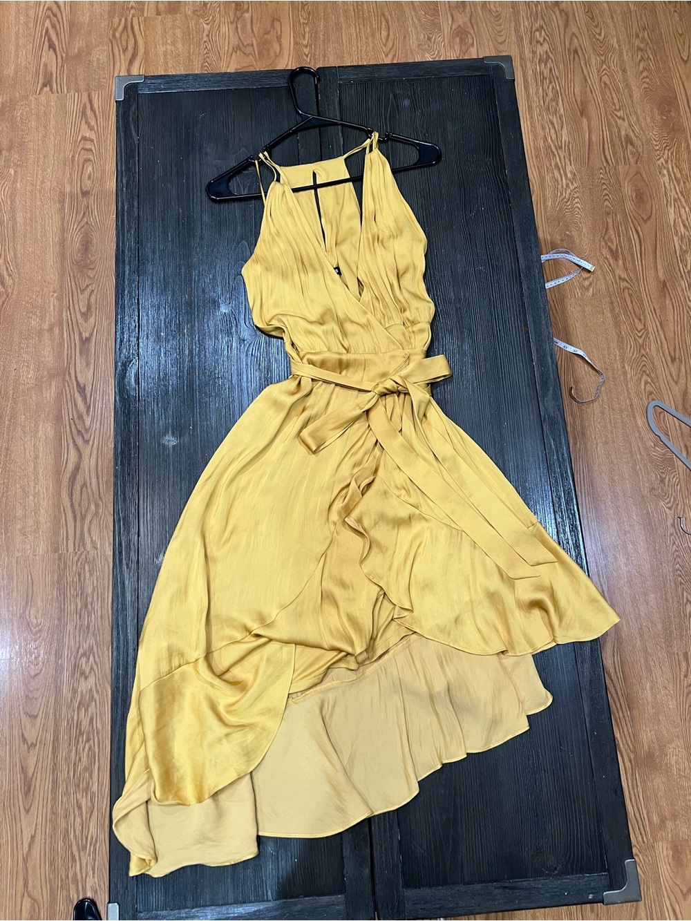Express Yellow Sleeveless Wrap Midi Dress